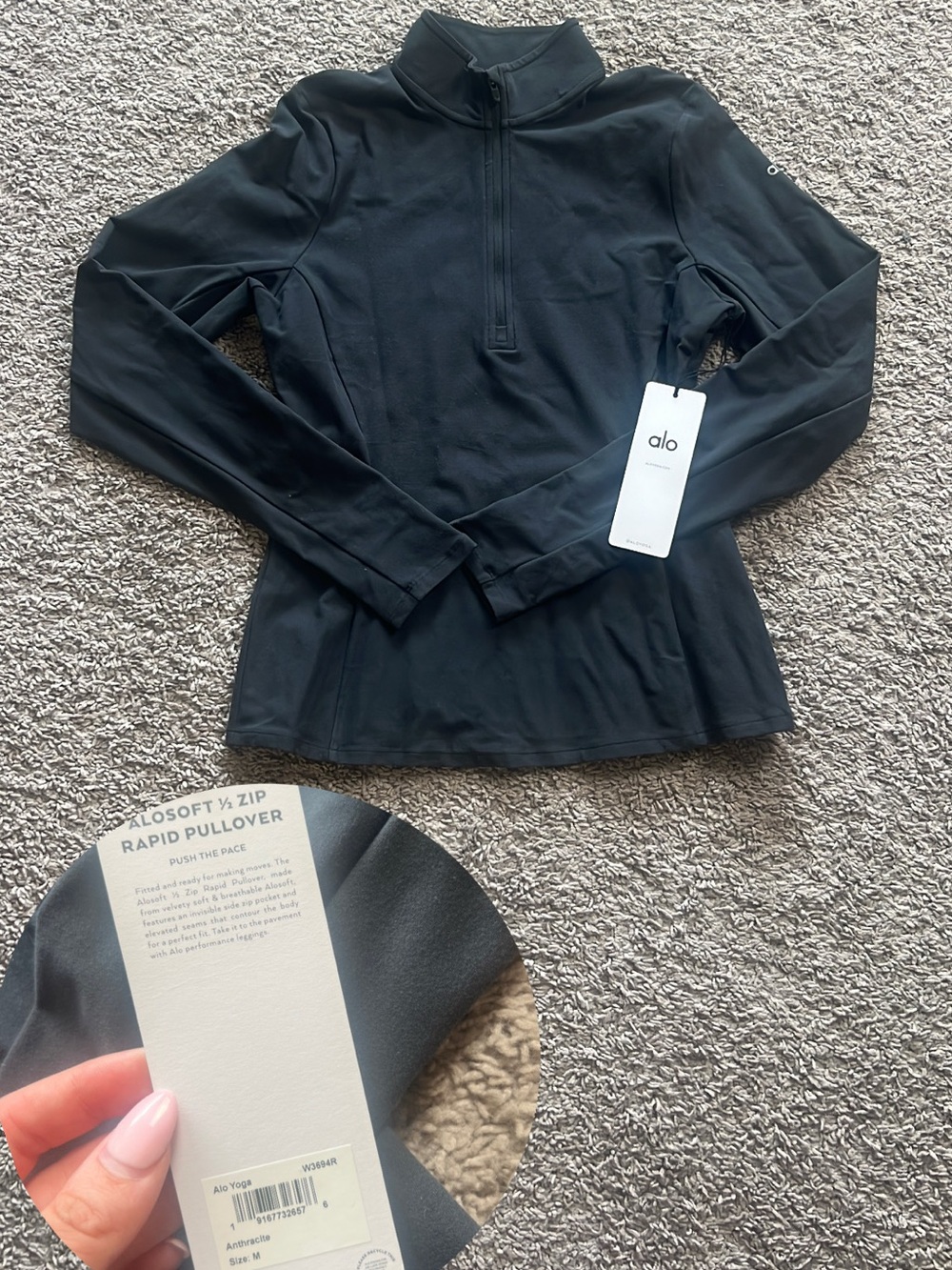 ANTHRACITE ALOSOFT 1/2 ZIP RAPID PULLOVER SIZE M NWT